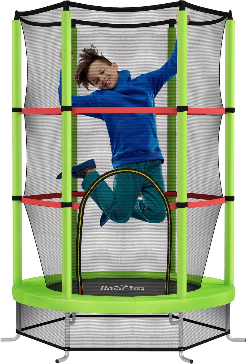 HOMCOM-Kindertrampoline-Staal-140x140x190cm-Groen