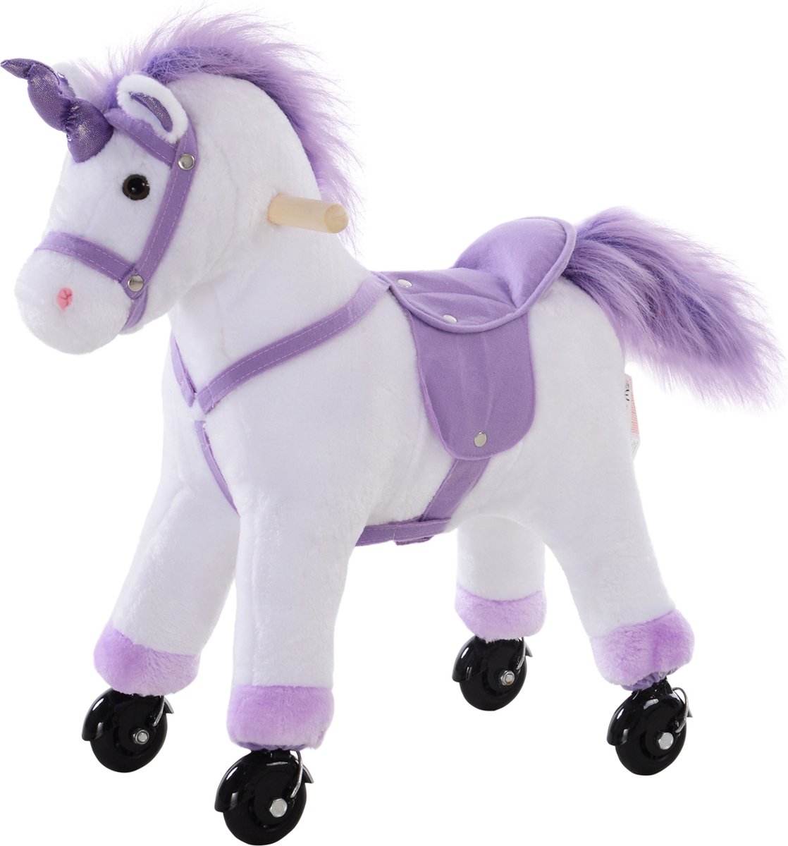 HOMCOM Rijpaard op wielen voortbeweging speelpaard rijdier hinniken pluche paars 330-099