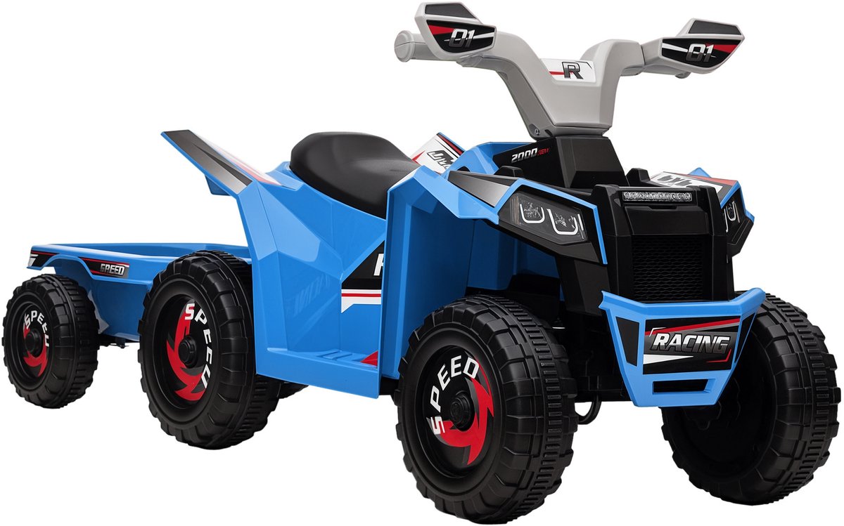 HOMCOM kinderquad - oplaadbaar - met aanhanger - blauw