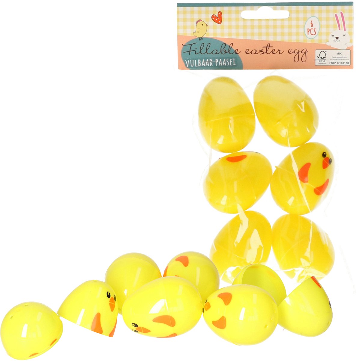 Home & Styling Vulbare hobby kunststof paaseieren - 8 cm - 6x stuks - kuikens geel - Paasdecoraties - paaseitjes versiering