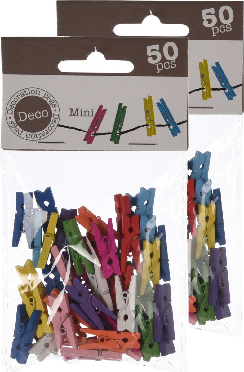 Home & Styling collection decoratie knijpers - 100x stuks - gekleurd