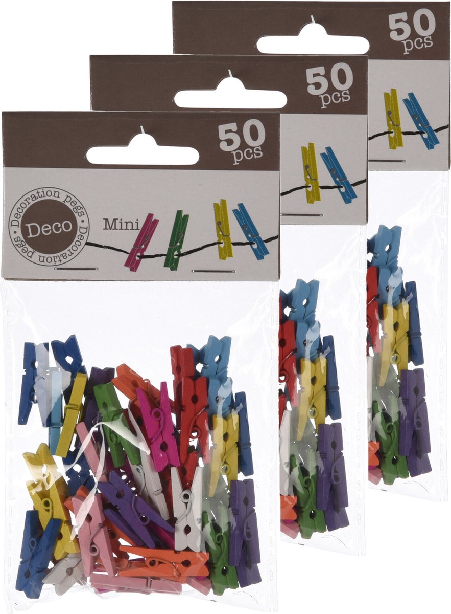 Home & Styling collection decoratie knijpers - 150x stuks - gekleurd
