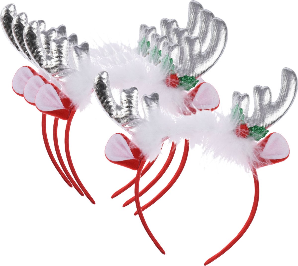 Home & styling Kerst diadeems/haarbanden - 4x - rendier gewei met oren - zilver - polyester