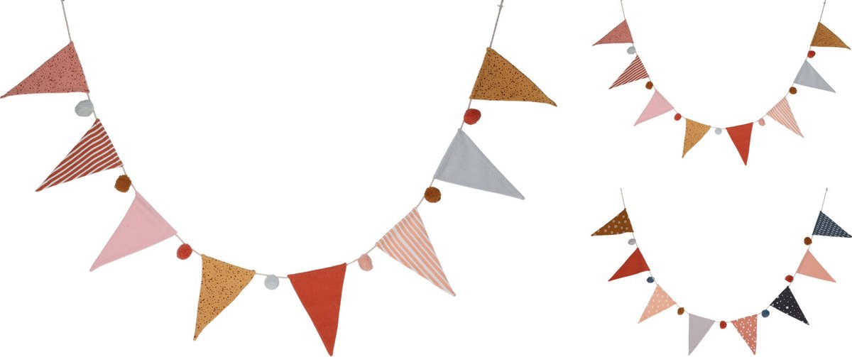 Vlaggenlijn pompon in stof - 160 x 18 cm