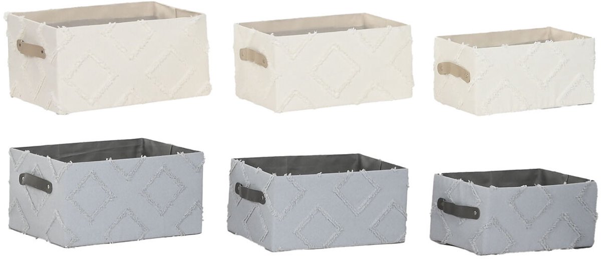 Basket spelset Home ESPRIT Grijs Crème 35 x 25 x 18 cm (3 Onderdelen) (2 Stuks)