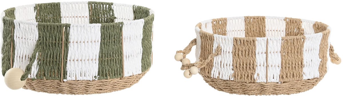 Basket spelset Home ESPRIT Groen Crème Natuurlijke Vezel Tropisch (2 Onderdelen)