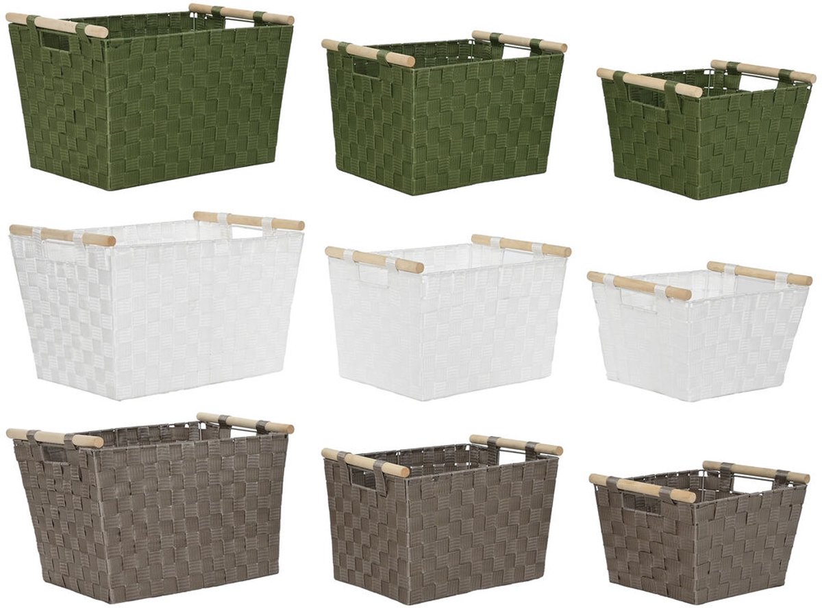Basket spelset Home ESPRIT Groen Grijs Crème Hout Polypropyleen (3 Onderdelen) (3 Stuks)