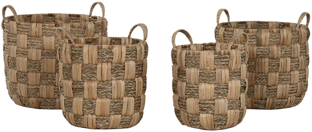 Basket spelset Home ESPRIT Natuurlijk Metaal Waterhyacint Boho (4 Onderdelen)