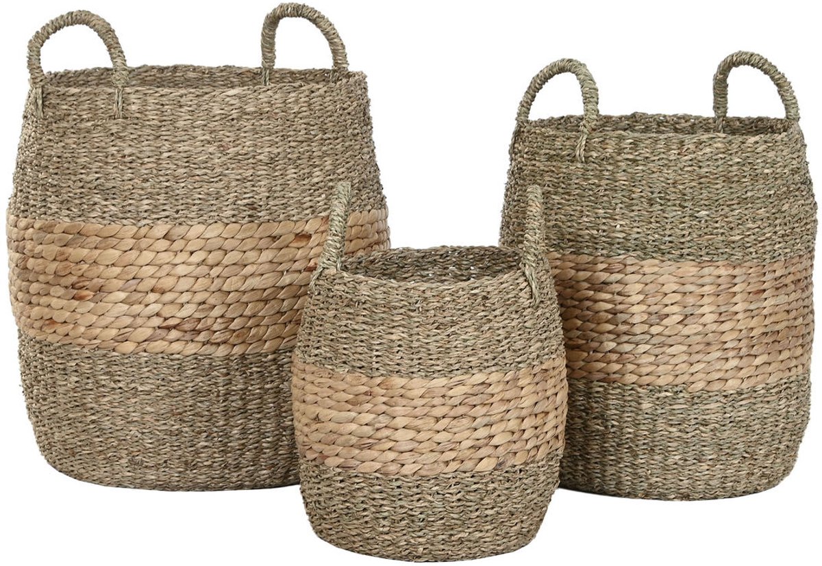 Basket spelset Home ESPRIT Natuurlijk Waterhyacint Tropisch (3 Onderdelen)