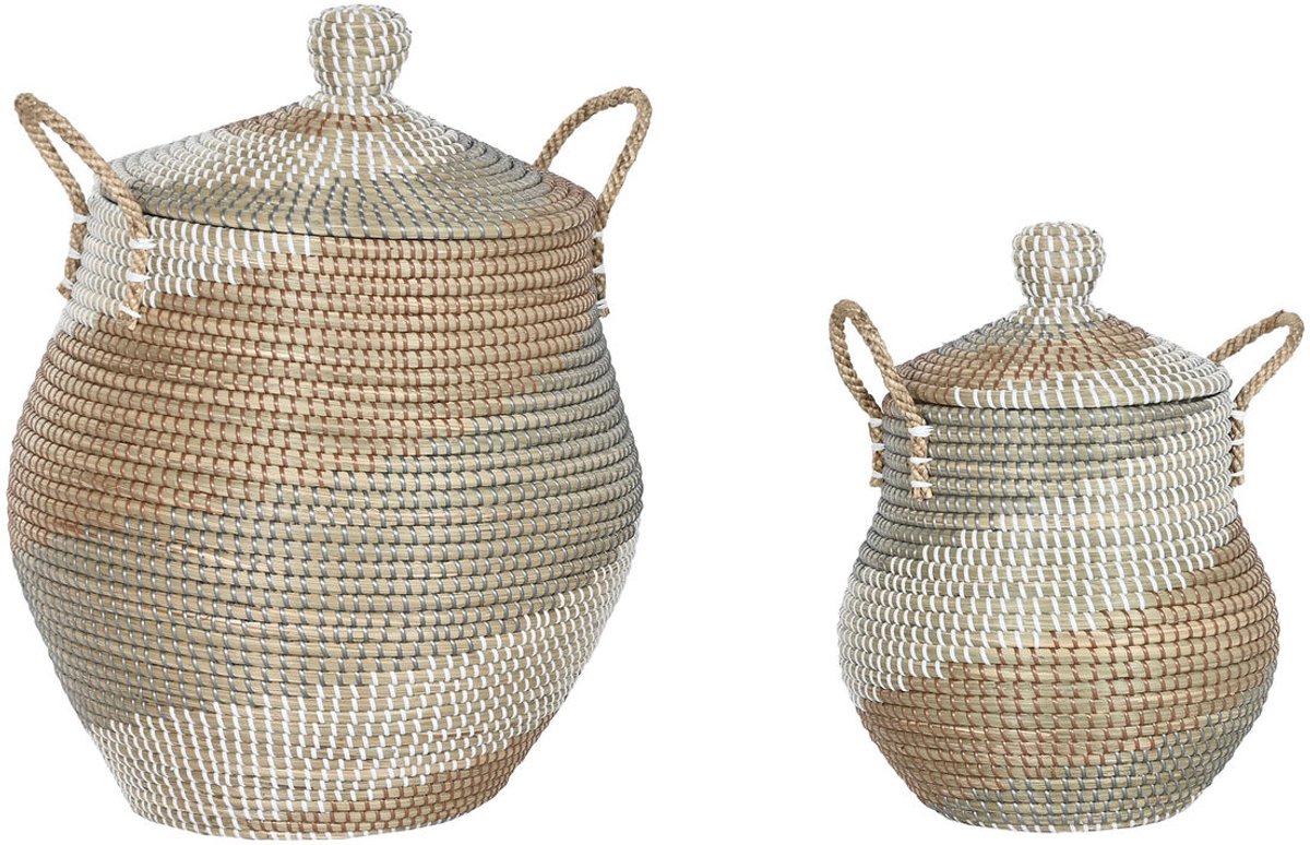 Basket spelset Home ESPRIT Oranje Natuurlijk Zeegras Tropisch (2 Onderdelen)