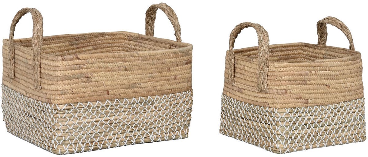 Basket spelset Home ESPRIT Wit Natuurlijk Lichtbruin PVC Zeegras Russen 43 x 38 x 36 cm (2 Onderdelen)