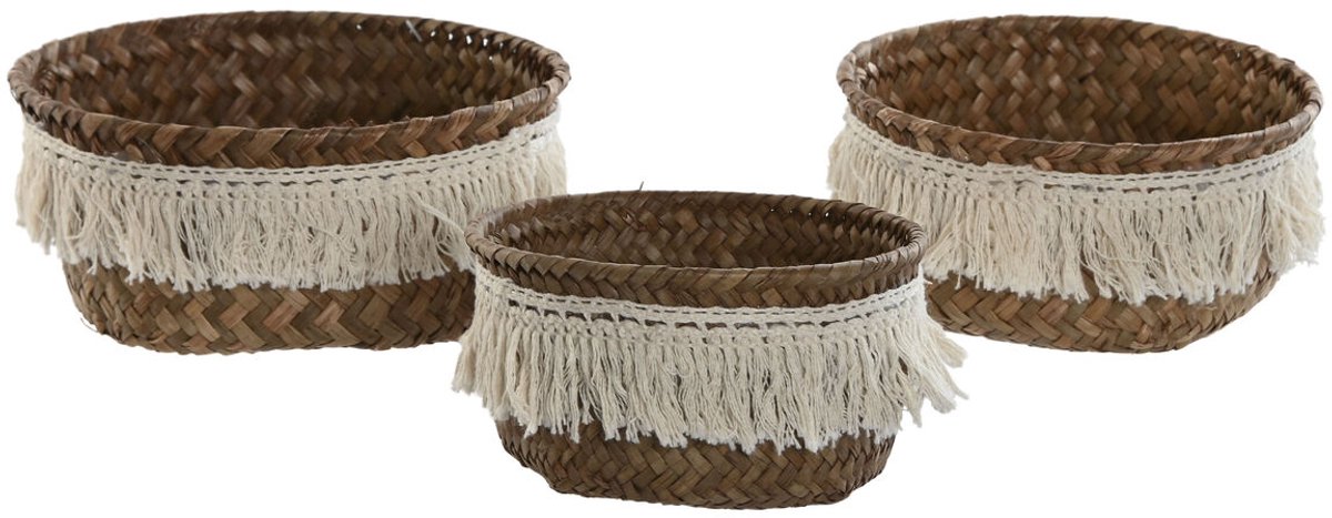 Basket spelset Home ESPRIT Wit Natuurlijk Natuurlijke Vezel Boho Versleten (3 Onderdelen)