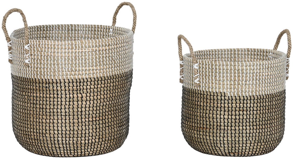 Basket spelset Home ESPRIT Wit Zwart Natuurlijk 44 x 44 x 49 cm (2 Onderdelen)