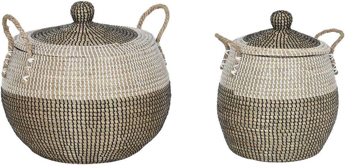 Basket spelset Home ESPRIT Wit Zwart Natuurlijk 45 x 45 x 48 cm (2 Onderdelen)