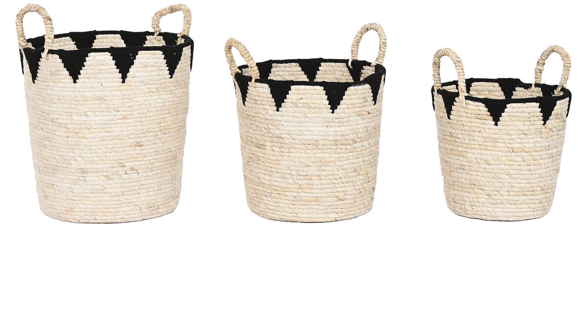 Basket spelset Home ESPRIT Zwart Natuurlijk Natuurlijke Vezel Boho 37 x 37 x 43 cm (3 Onderdelen)