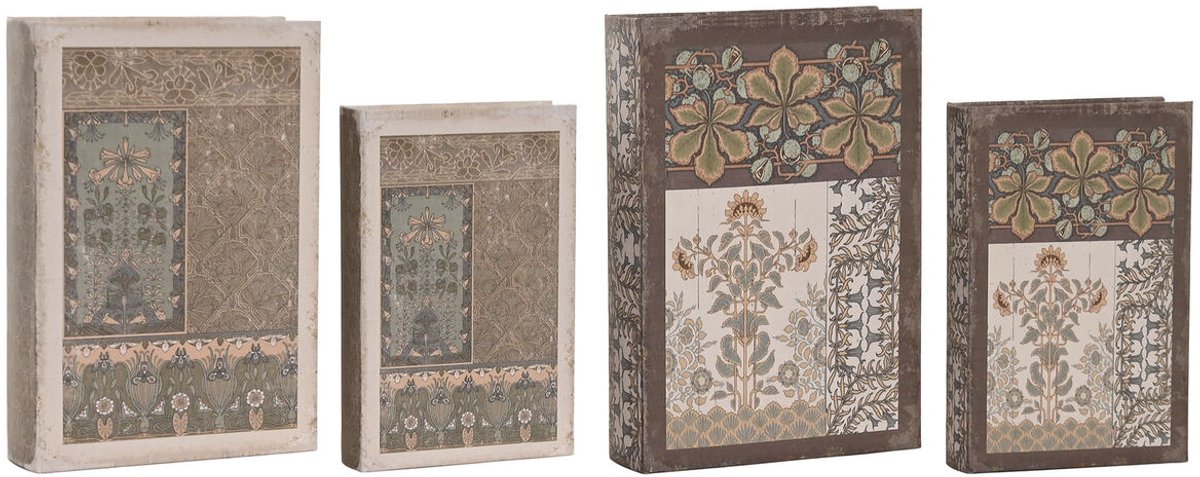 Decoratieve Doos Home ESPRIT Beige Kastanjebruin Hout MDF (2 Stuks)