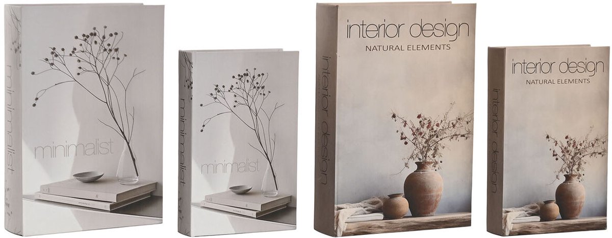 Decoratieve Doos Home ESPRIT Grijs Hout MDF (2 Stuks)