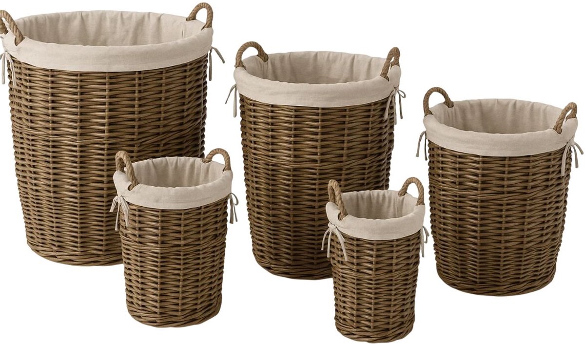 Decoratieve Mand Home ESPRIT Bruin Katoen vlechtwerk Cottage (5 Onderdelen)
