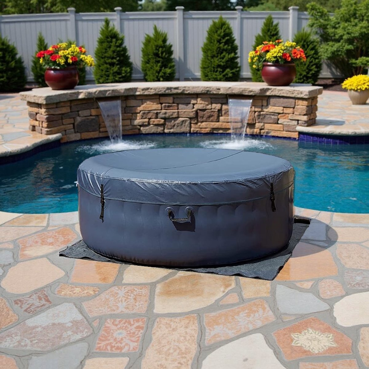 Opblaasbare Jacuzzi 193 x 193 x 68 cm – Luxe Ronde Spa voor 5 Personen, 120 Air Bubble Jets, Verwarmde Binnen- & Buitenspa met Energiezuinige Verwarming, Afdekhoes & Filtersysteem HomeByNicole