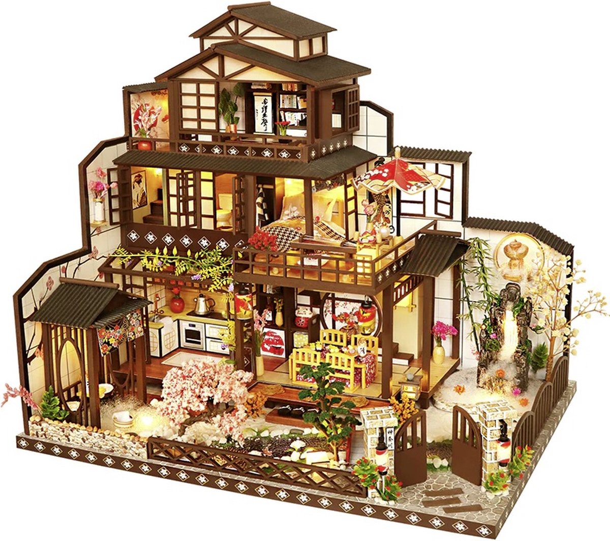 Hongda DIY Miniatuur Huisjes - Modelbouwpakket - Houten Modelbouw - Voor Volwassenen (14+) - Poppenhuis - DIY - Japanese Villa - The Ancient Capital Under Moonlight (L2021)