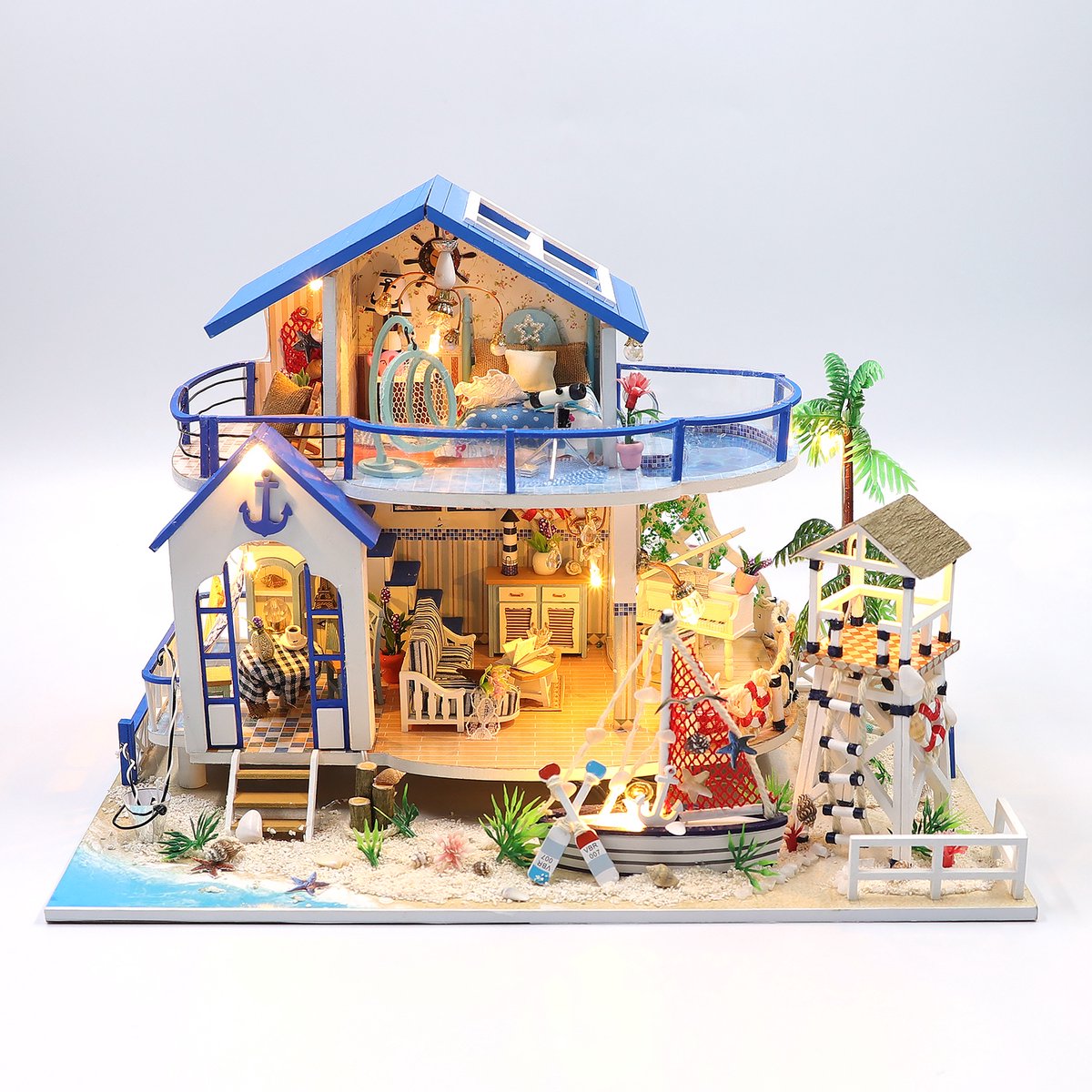 Hongda DIY Miniatuur Huisjes - Modelbouwpakket - Houten Modelbouw - Voor Volwassenen (14+) - Poppenhuis - DIY - Strandhuis - Legend Of The Blue Sea (13844)