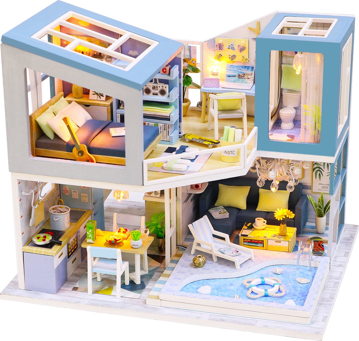 Premium Miniatuur XXL bouwpakket - Bouwpakket - Voor Volwassenen (14+) - Houten Modelbouw - Modelbouwpakket - DIY - Poppenhuis – incl. Licht- (First Meet)