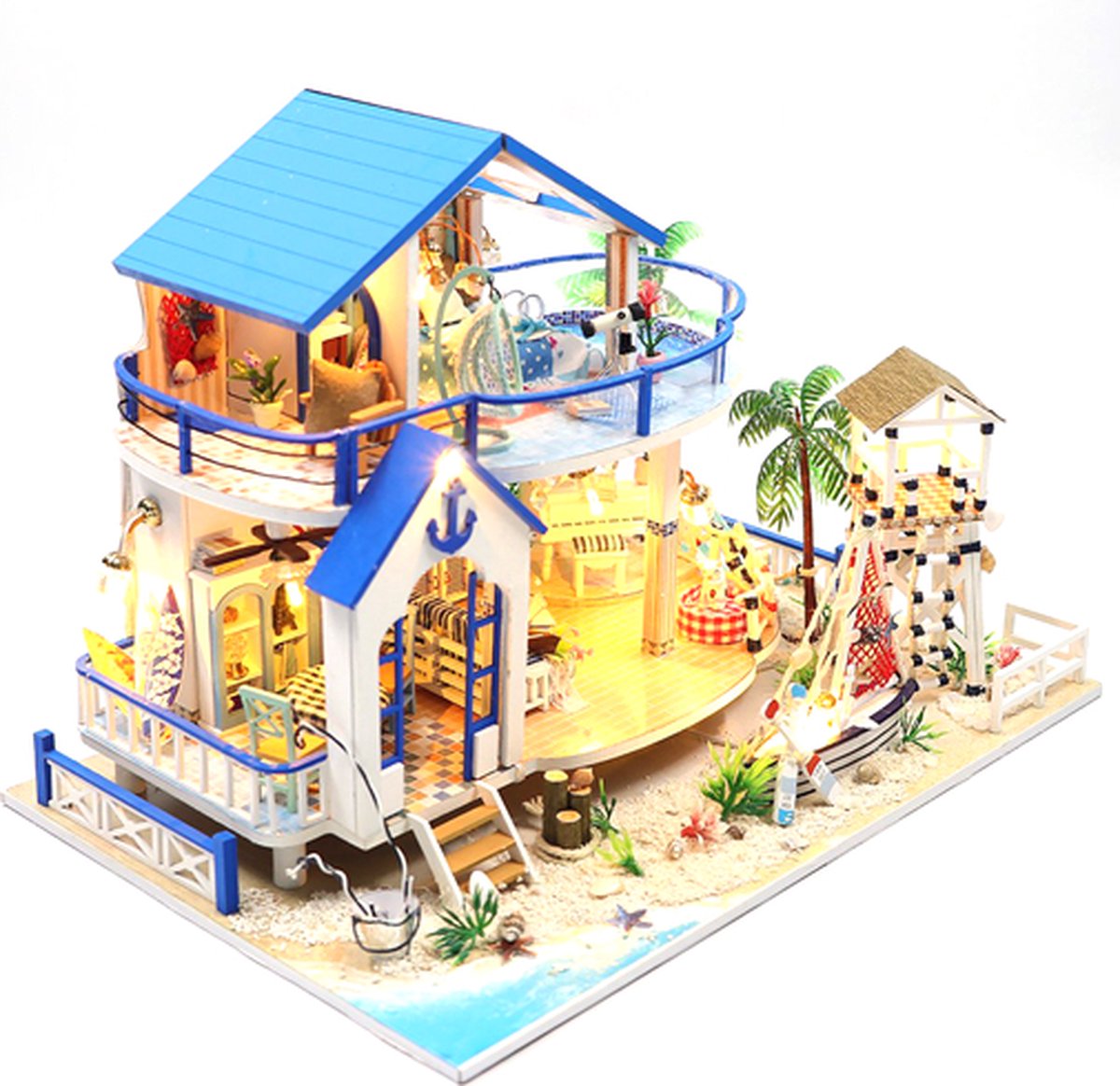 Premium Miniatuur XXL bouwpakket - Bouwpakket - Voor Volwassenen (14+) - Modelbouwpakket - DIY - Poppenhuis – incl. Led Licht - Beautiful Beach Resort