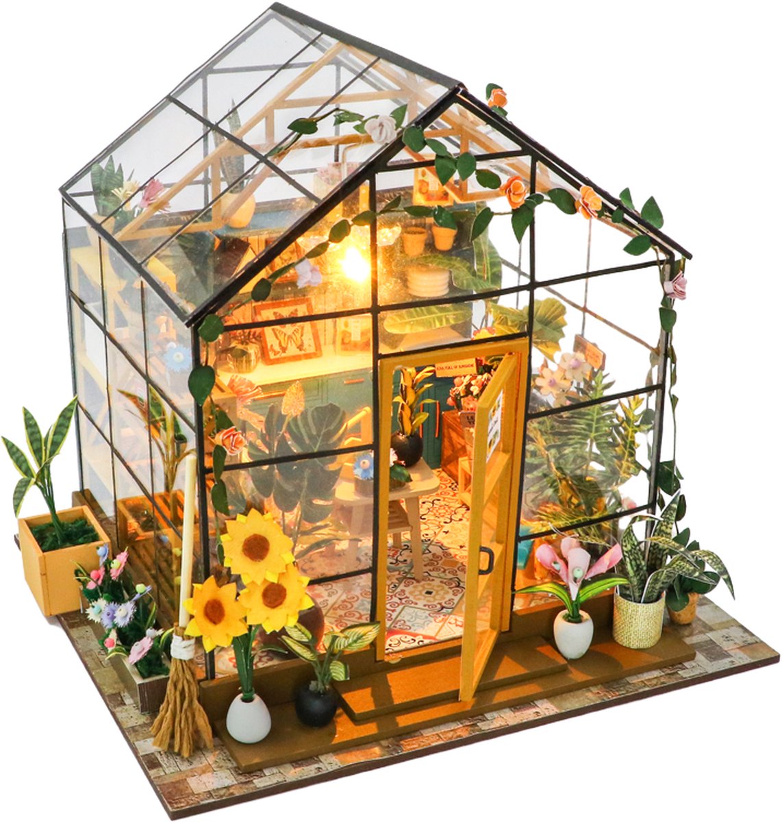 Premium Miniatuur XXL bouwpakket - Bouwpakket - Voor Volwassenen (14+) - Modelbouwpakket - DIY - Poppenhuis – incl. Led Licht - Sunshine Flower House