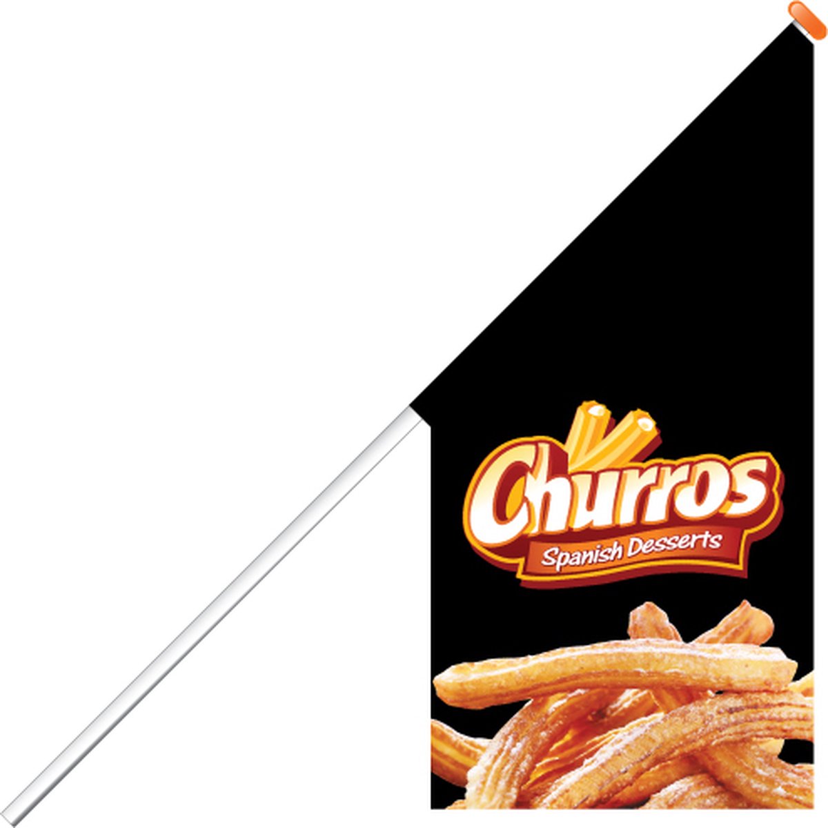 Kioskvlag - Churros - Kioskvlag inclusief aluminium mast en oranje dop - Horecavlaggen.nl