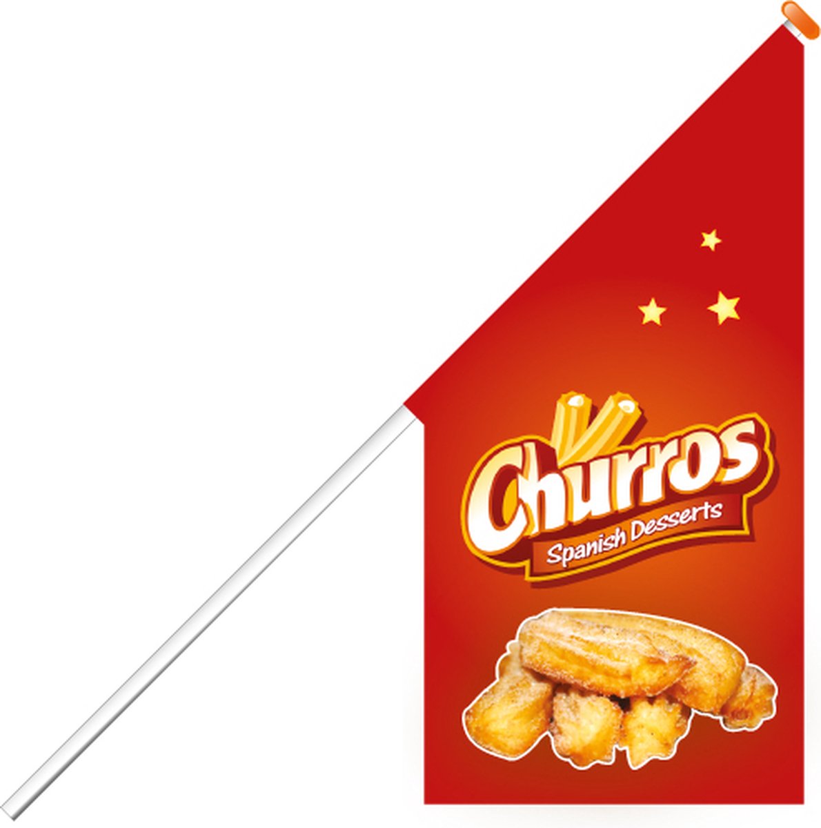 Kioskvlag - Churros - Kioskvlag inclusief aluminium mast en oranje dop - Horecavlaggen.nl