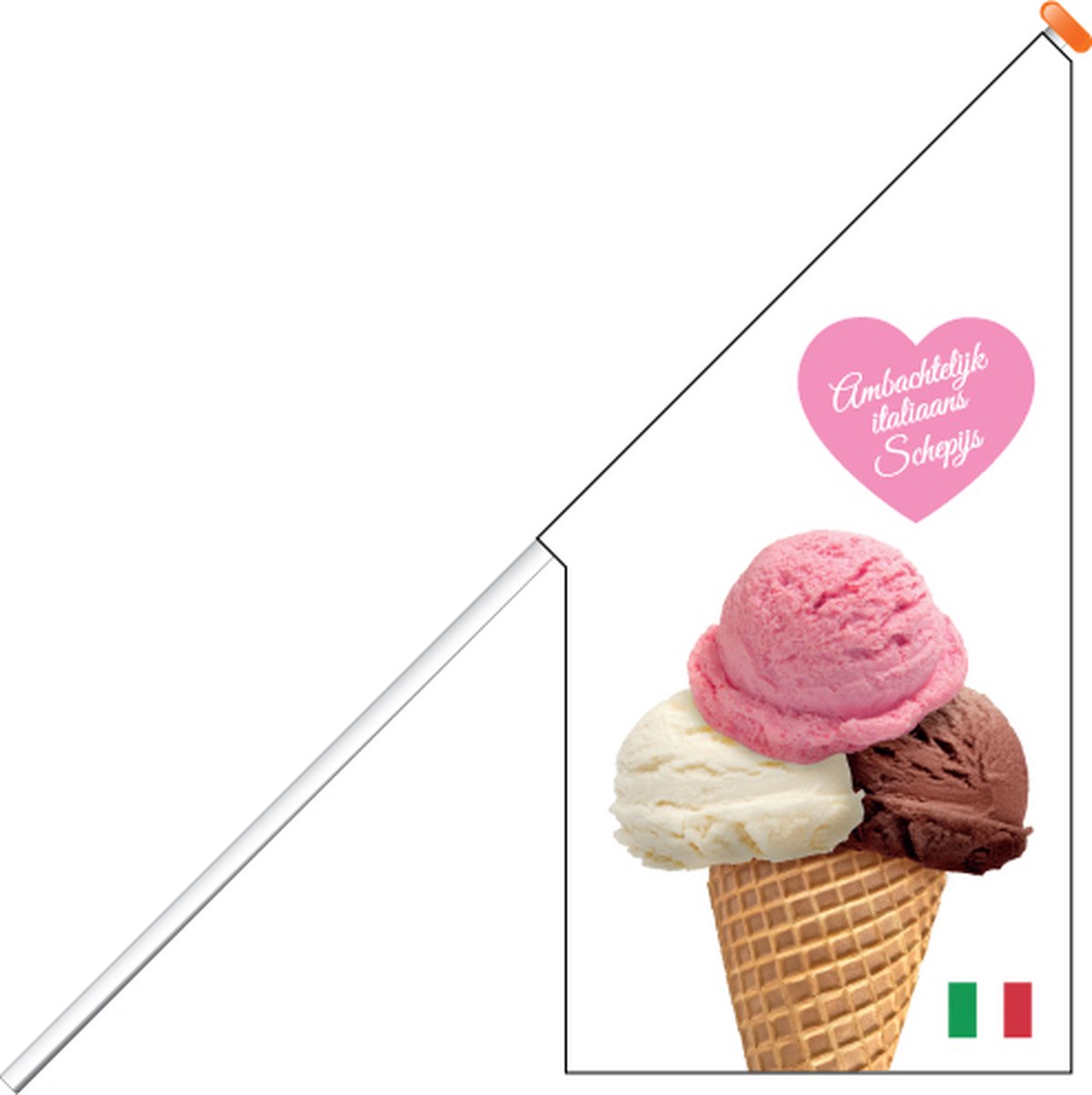 Kioskvlag - Schepijs - Kioskvlag inclusief aluminium mast en oranje dop - Horecavlaggen.nl