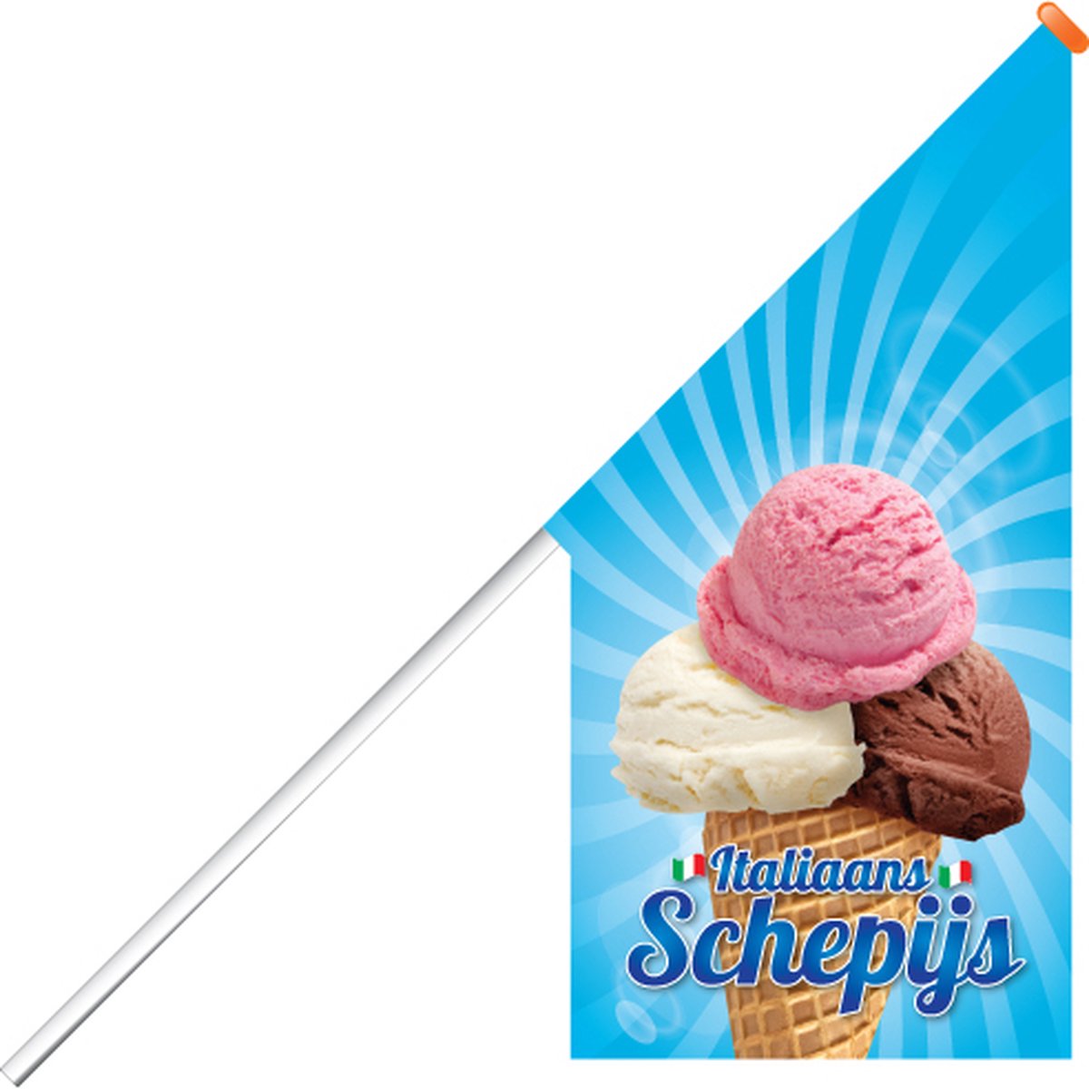 Kioskvlag - Schepijs - Kioskvlag inclusief aluminium mast en oranje dop - Horecavlaggen.nl