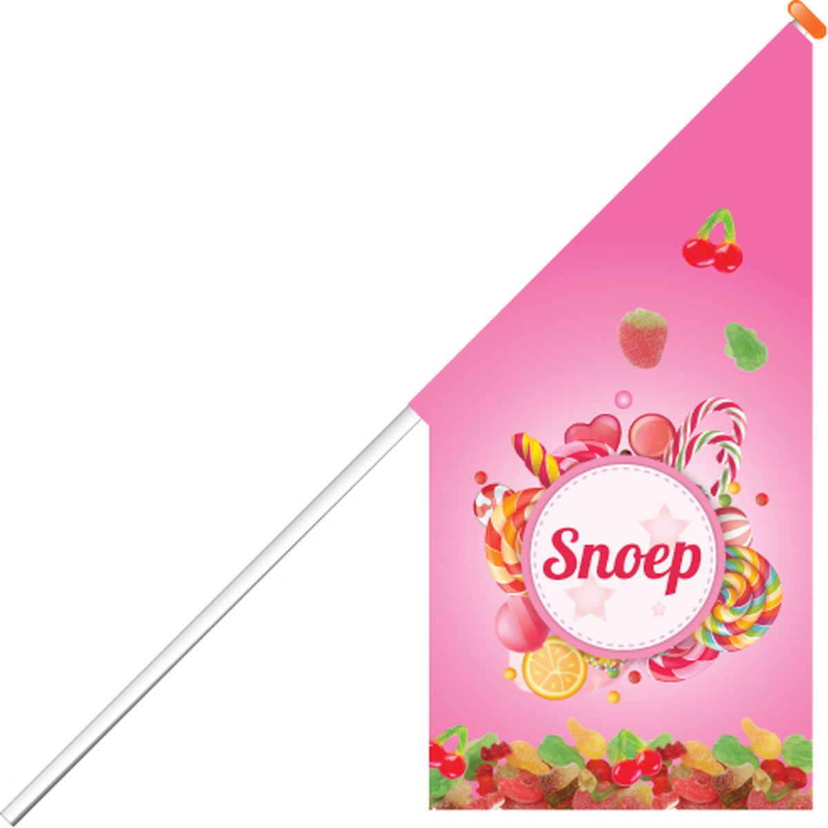 Kioskvlag - Snoep - Kioskvlag inclusief aluminium mast en oranje dop - Horecavlaggen.nl