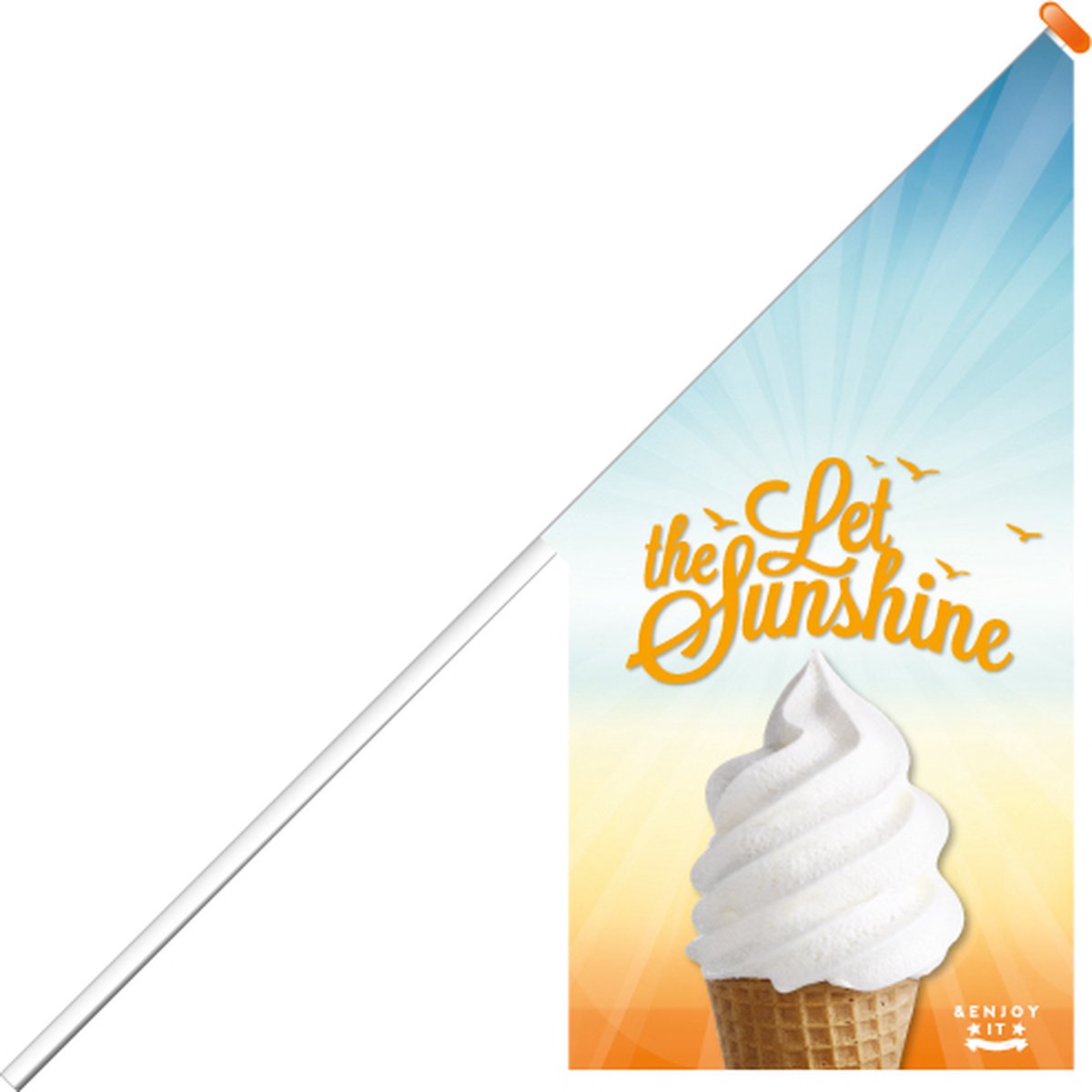 Kioskvlag - Softijs - Kioskvlag inclusief aluminium mast en oranje dop - Horecavlaggen.nl