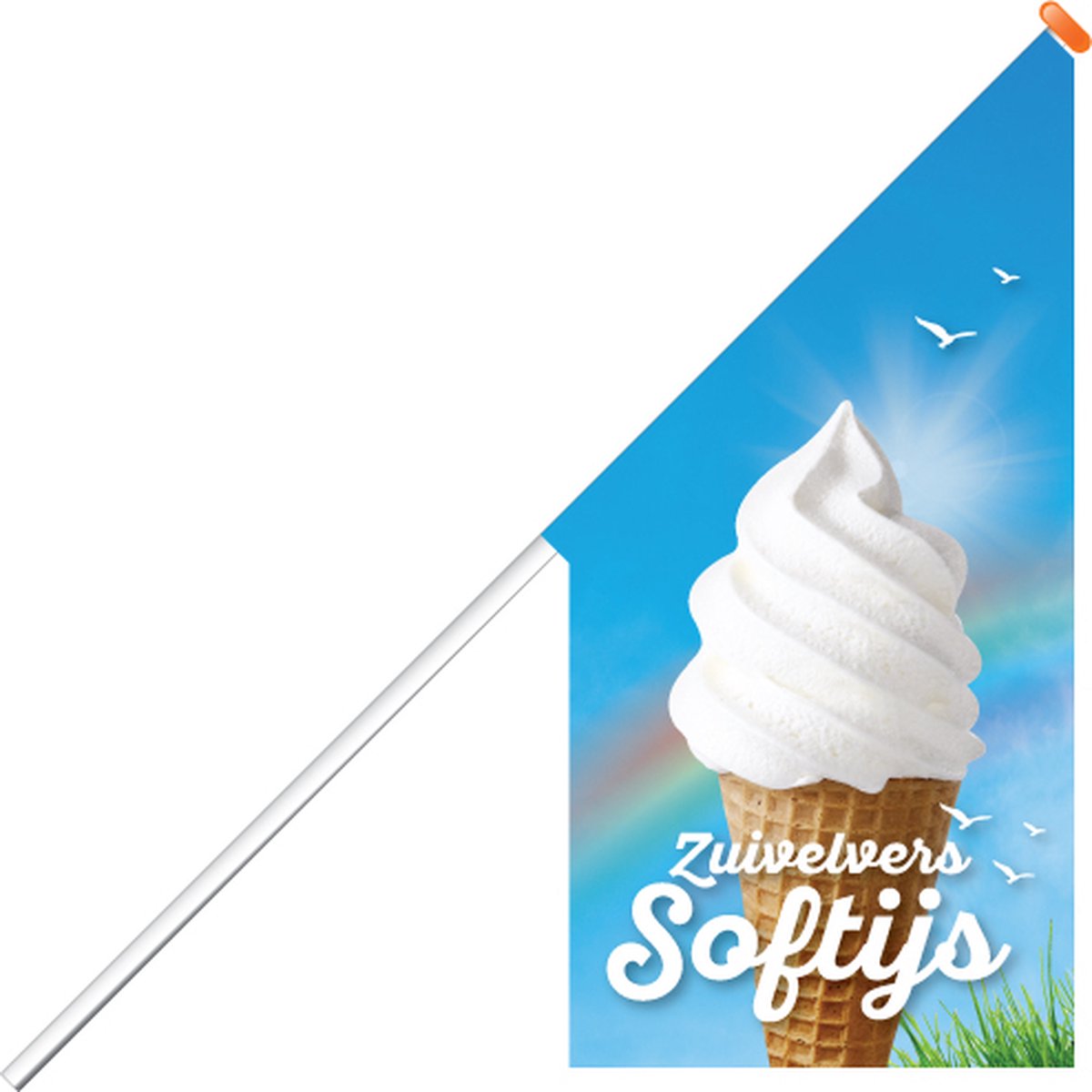 Kioskvlag - Softijs - inclusief aluminium mast en oranje dop - Horecavlaggen.nl