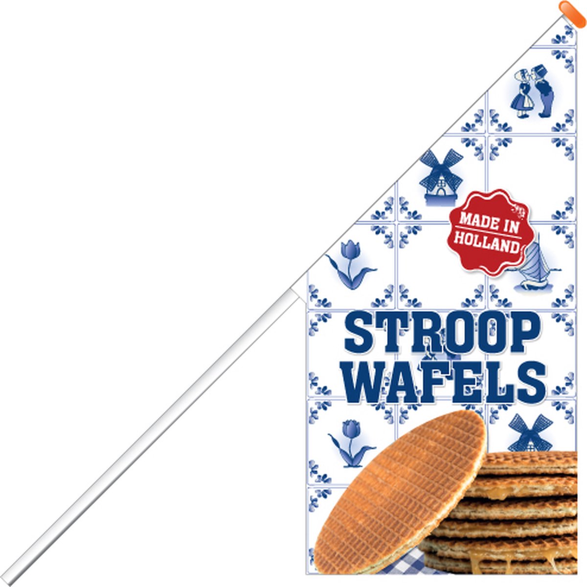 Kioskvlag - Stroopwafels - Kioskvlag inclusief aluminium mast en oranje dop - Horecavlaggen.nl