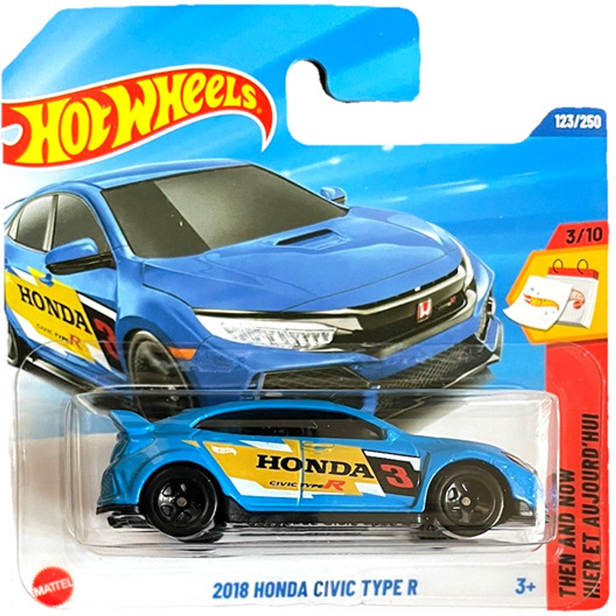 HOT WHEELS 2018 HONDA CIVIC TYPE R RACING BLUE 3 1:64 123/250 HW THEN AND NOW 3/10 SHORT CARD 2025