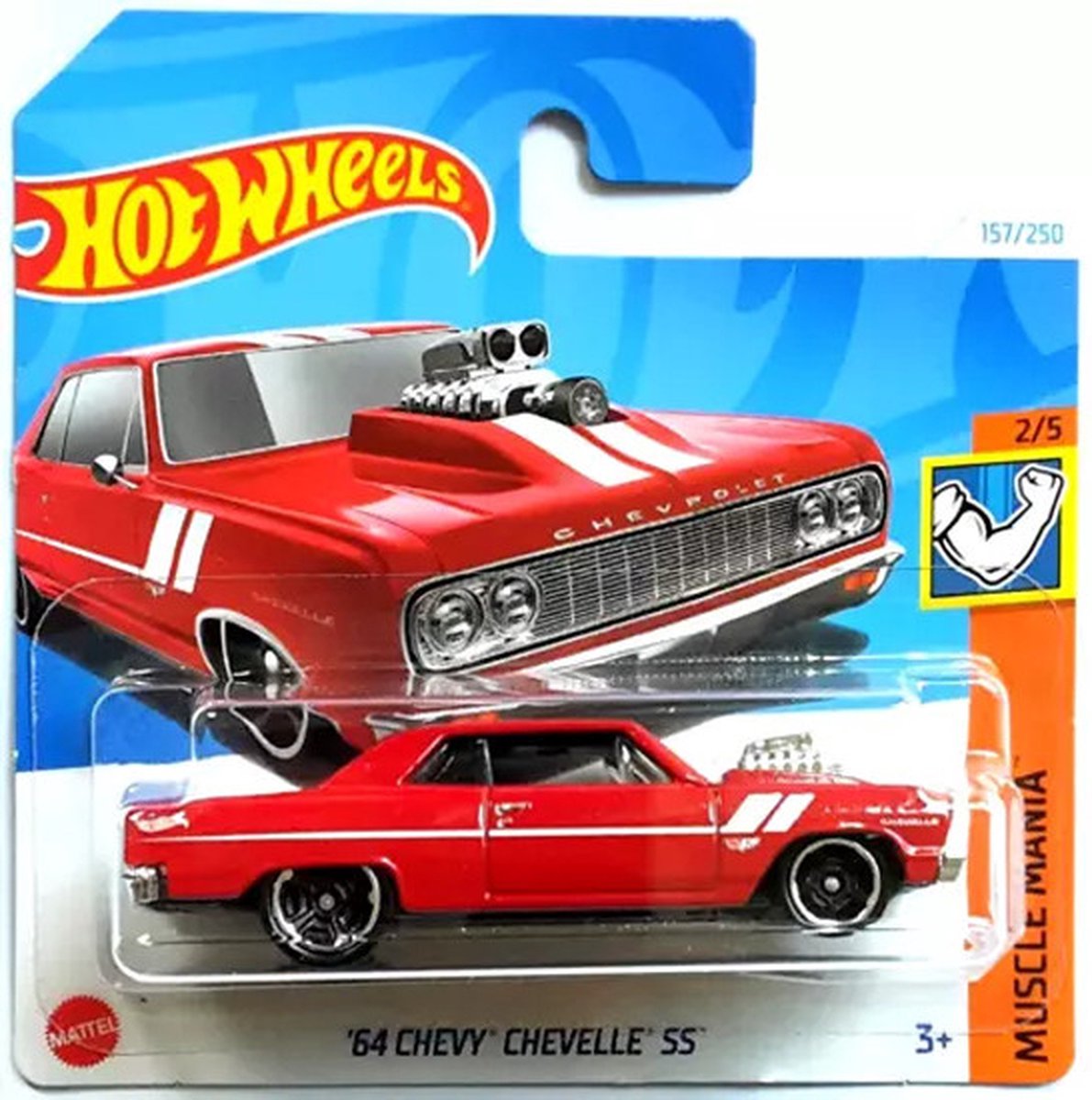 HOT WHEELS 64 CHEVY CHEVELLE SS 157/250 1:64 RED HW MUSCLE MANIA 2/5