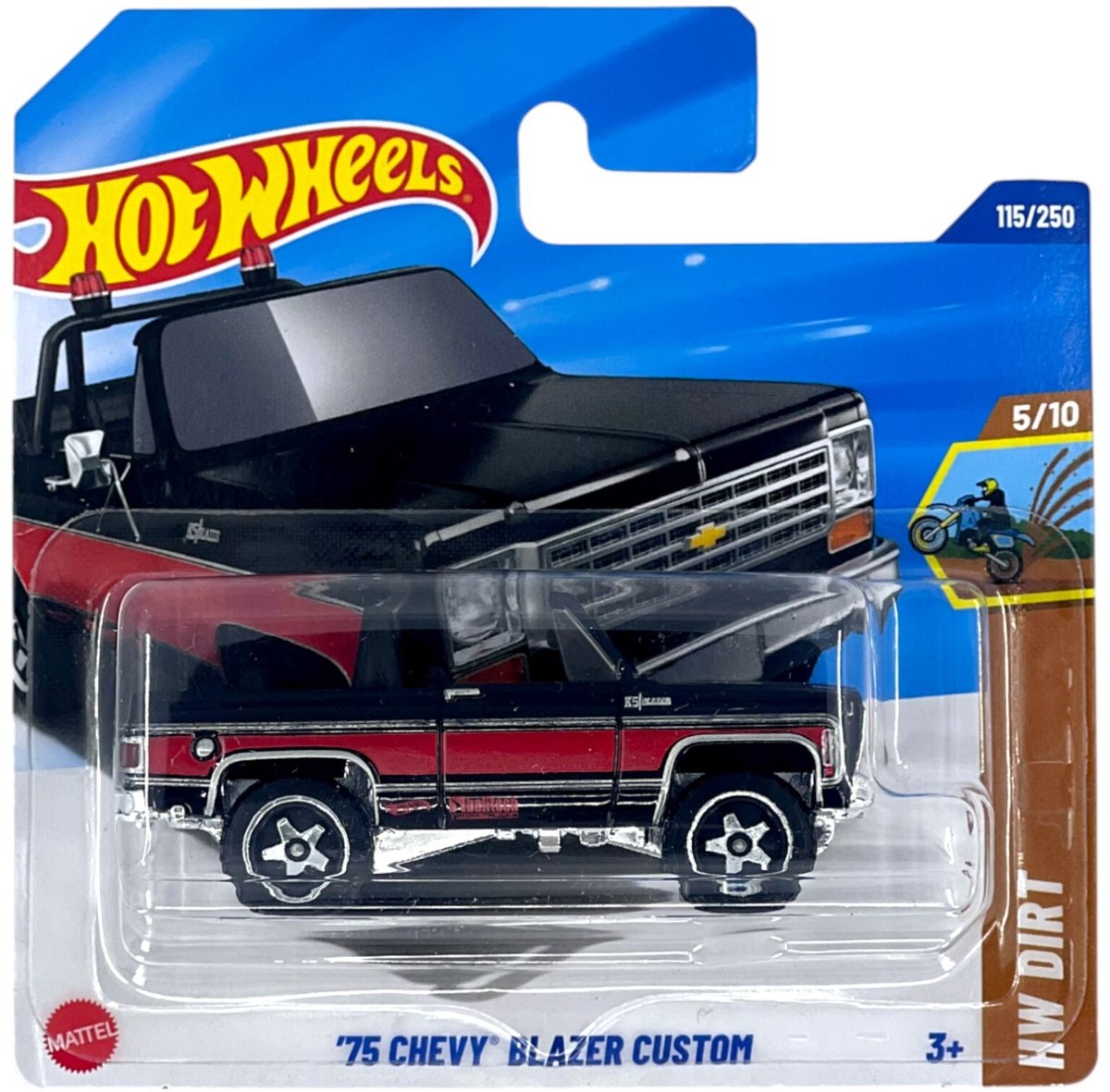 HOT WHEELS 75 CHEVY BLAZER CUSTOM BLACK RED 1:64 HW DIRT 5/10 SHORT CARD