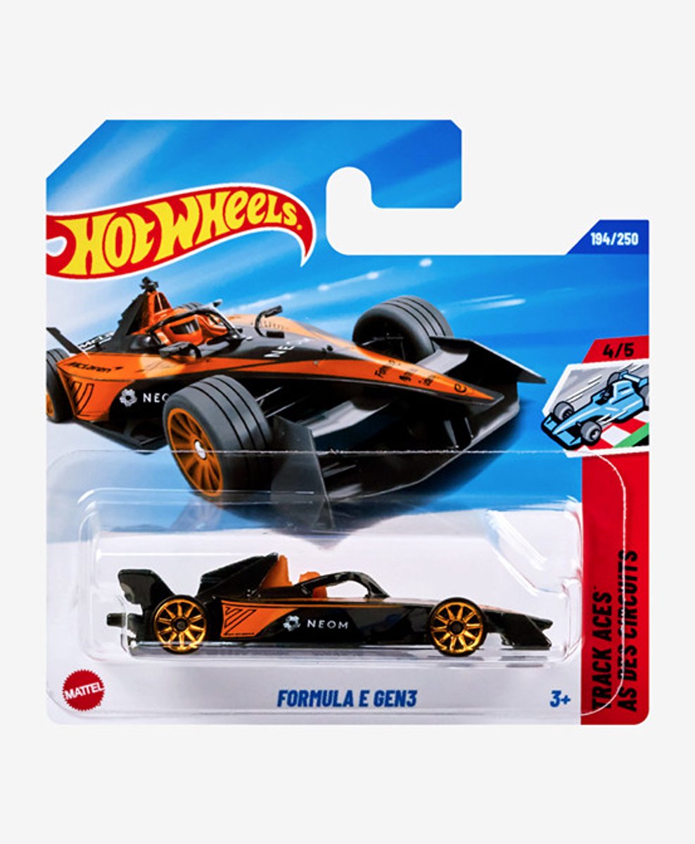 HOT WHEELS FORMULA E GEN3 NEOM BLACK 194/250 HW TRACK AGES 4/5 1:64 SHORT CARD 2025