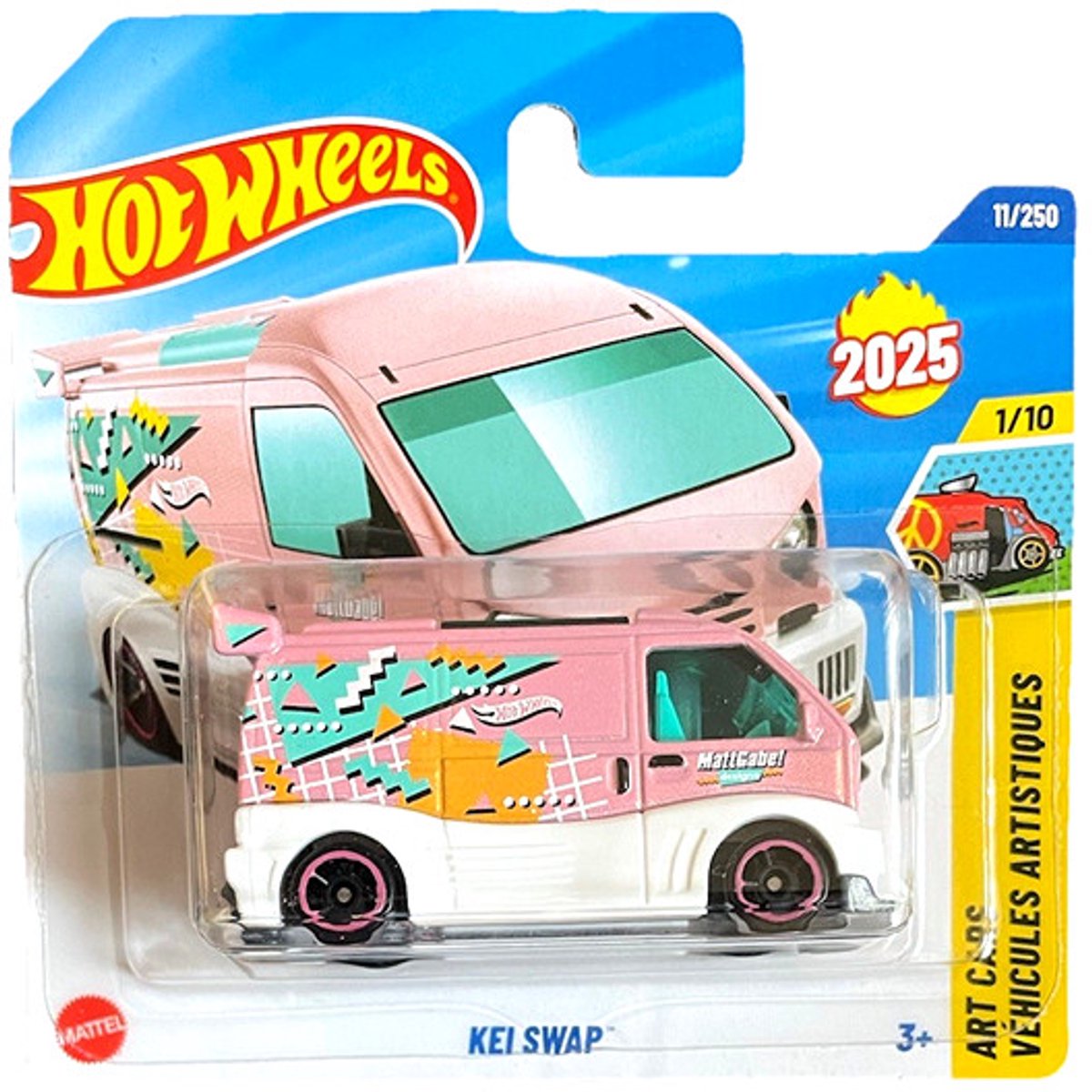 HOT WHEELS KEI SWAP MATT CABE! PINK ART COLOR 1:64 11/250 HW ART CARS 1/10 SHORT CARD