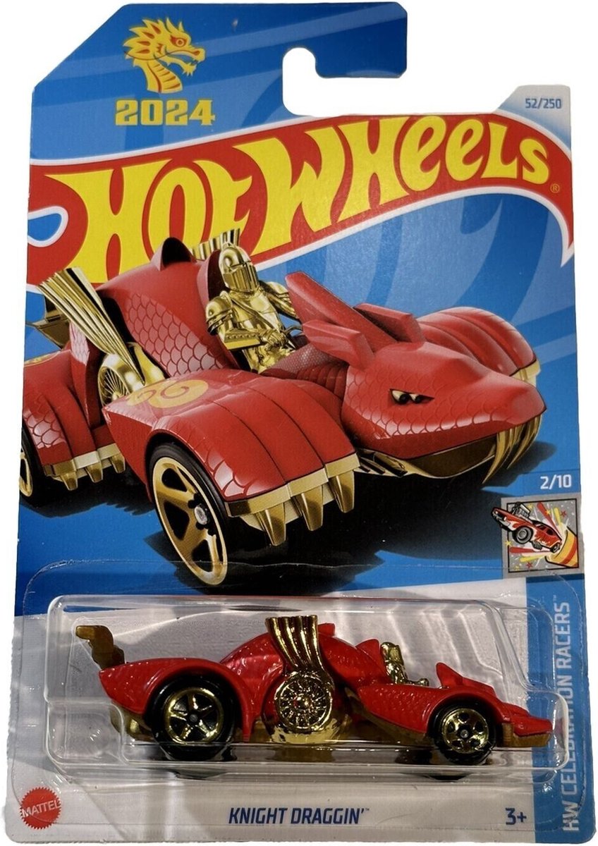 HOT WHEELS KNIGHT DRAGGIN GOLD/RED 52/250 (1:64) HW CELEBRATION RACERS 2/10