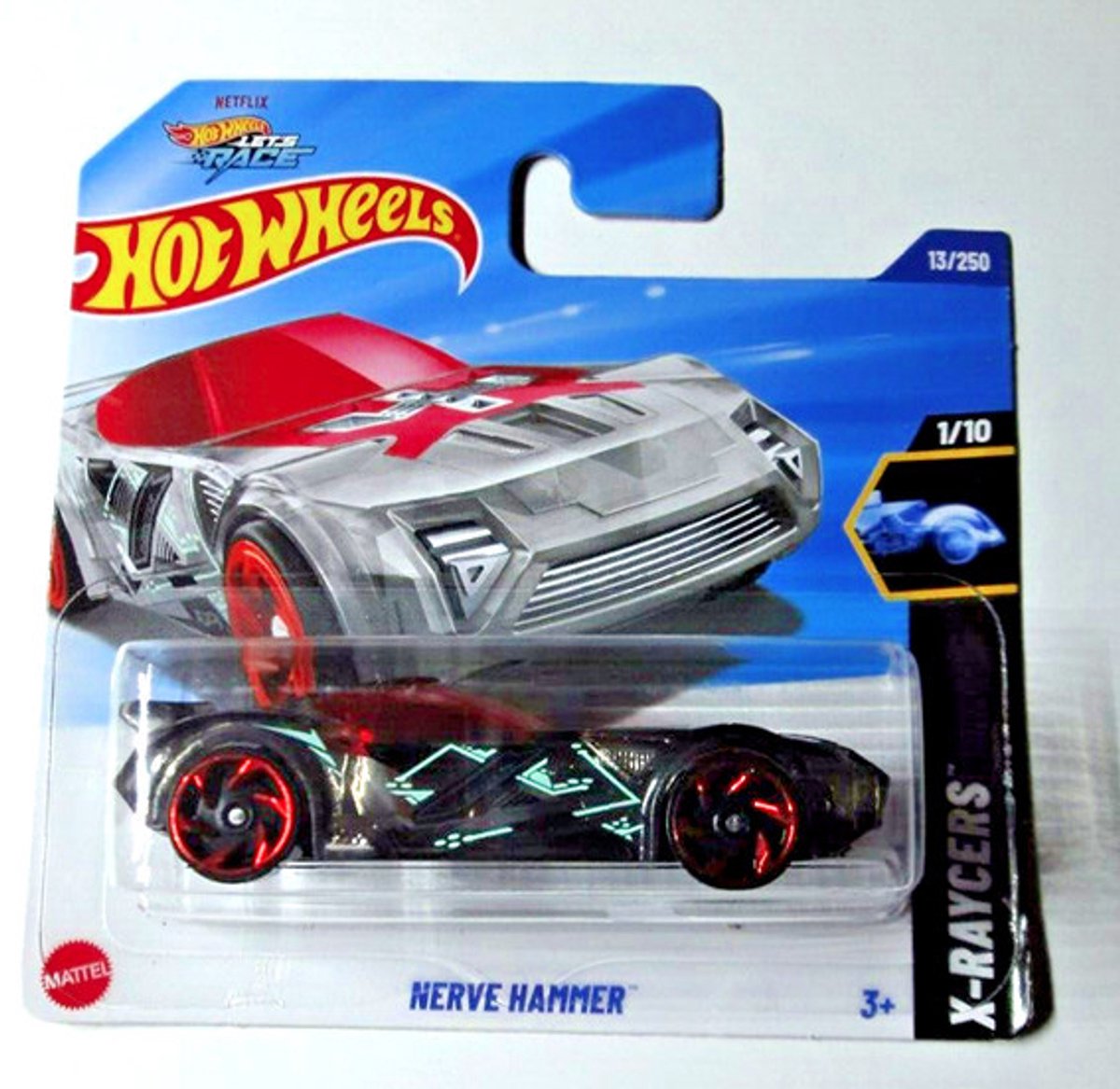 HOT WHEELS NERVE HAMMER NETFLIX 13/250 1:64 TRANSPARANT RED HW X-RACERS 1/10