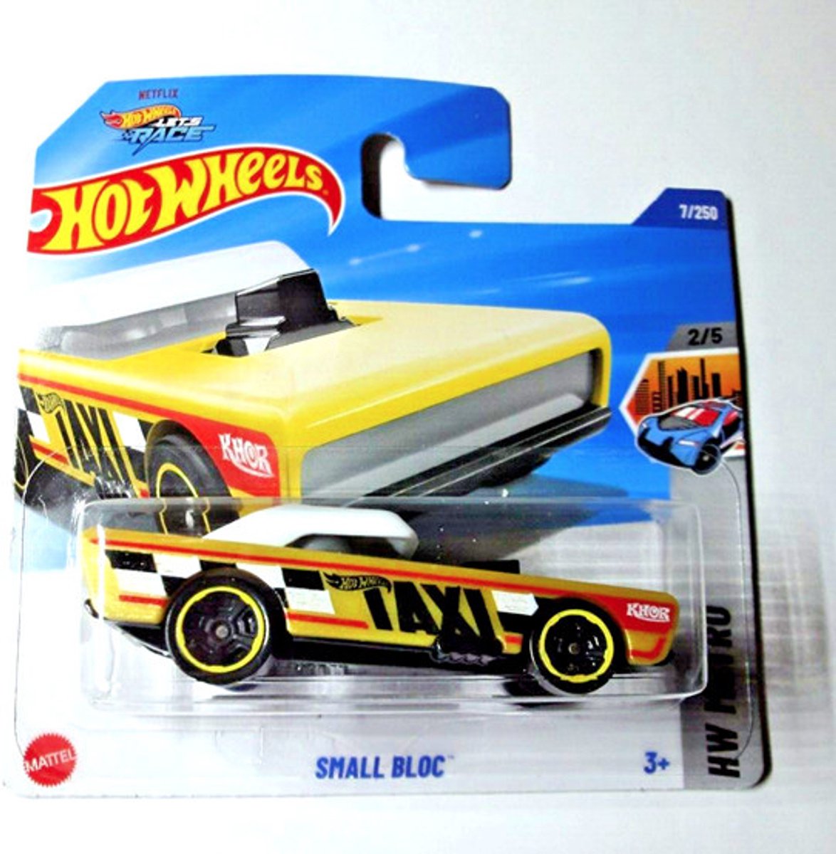 HOT WHEELS SMALL BLOC TAXI KHOR NETFLIX YELLOW 7/250 HW METRO 2/5 1:64