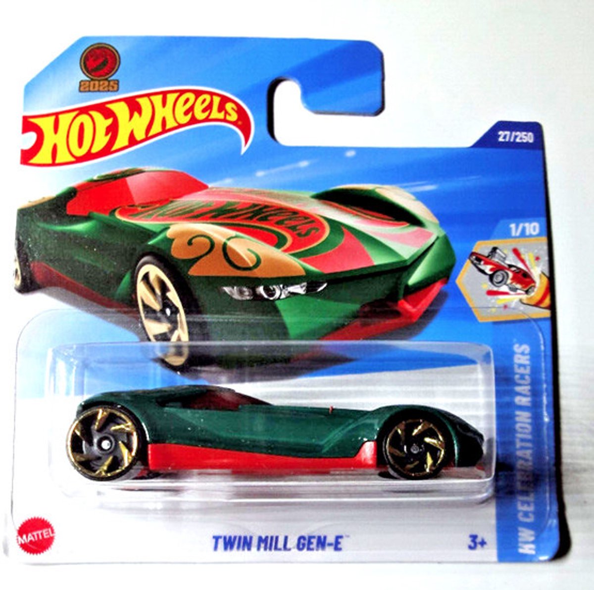 HOT WHEELS TWIN MILL GEN-E GREEN ORANGE 27/250 HW CELEBRATION RACERS 1/10 1:64 SHORT CARD