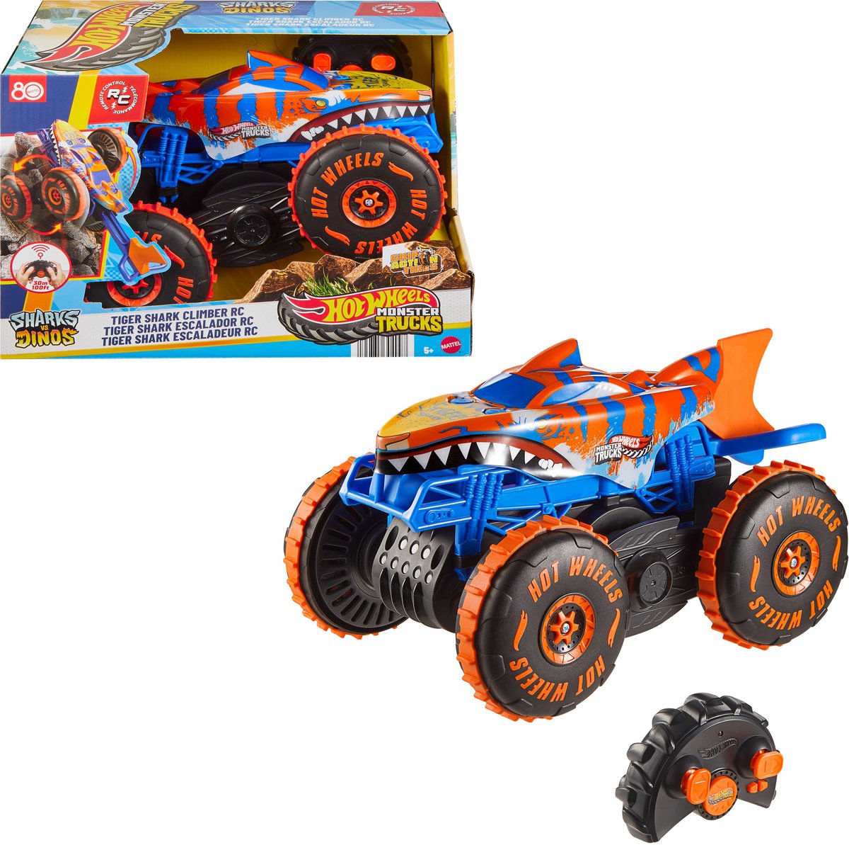 Hot Wheels Monstertrucks - Tijgerhaaiklimmer, Voertuig met Afstandsbediening