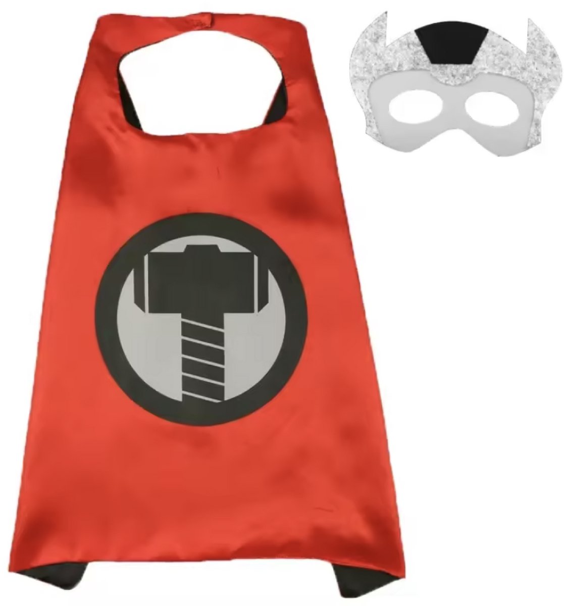 Superheld Thor Cape + Masker One Size - Dondergod - Thor Hamer - Thor thema-outfit - Kinder Thor - Kinderfeestkleding - Superheld - Cadeau - Halloween - Kind - Unisex - Avengers - Mantelpak - Gerechtigheid - Thors kracht