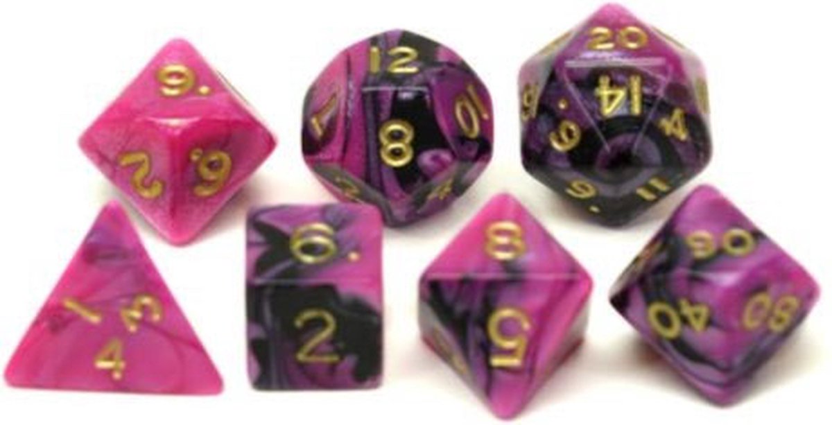 Dobbelstenen Jumbo Toxic Paars/Zwart 7 stuks