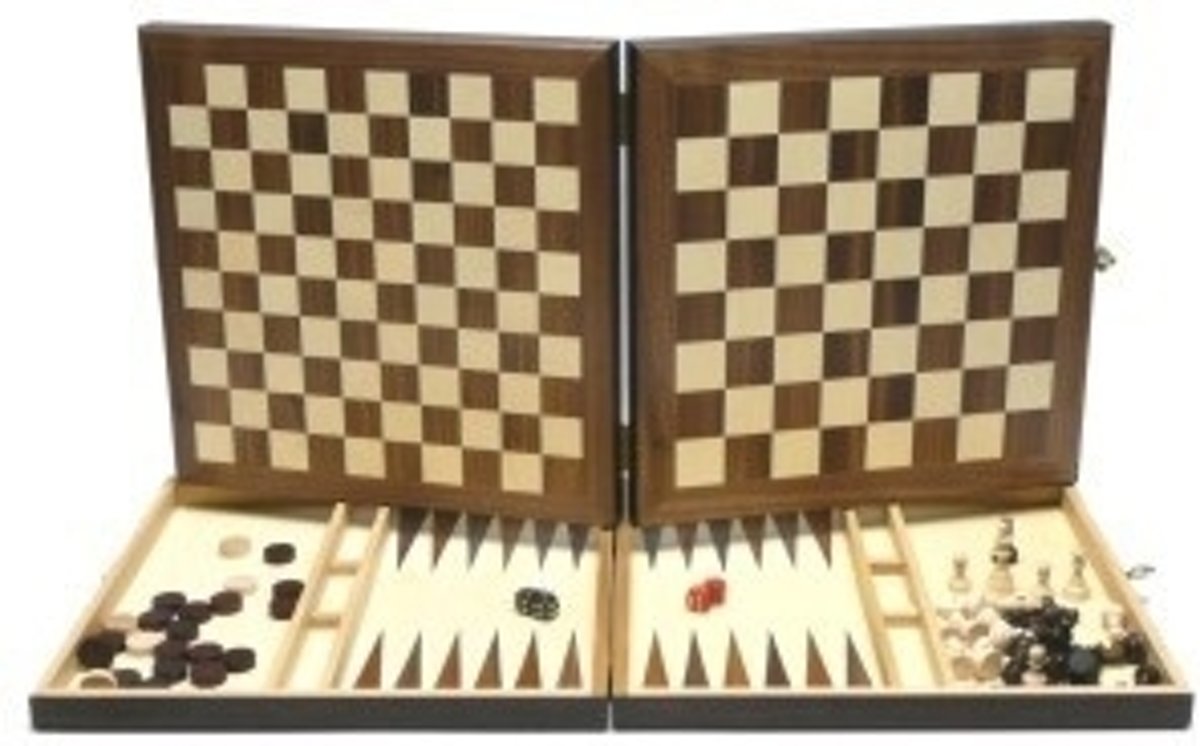 Hot sports Schaak-dam-backgammon klapcassette hout 29x29