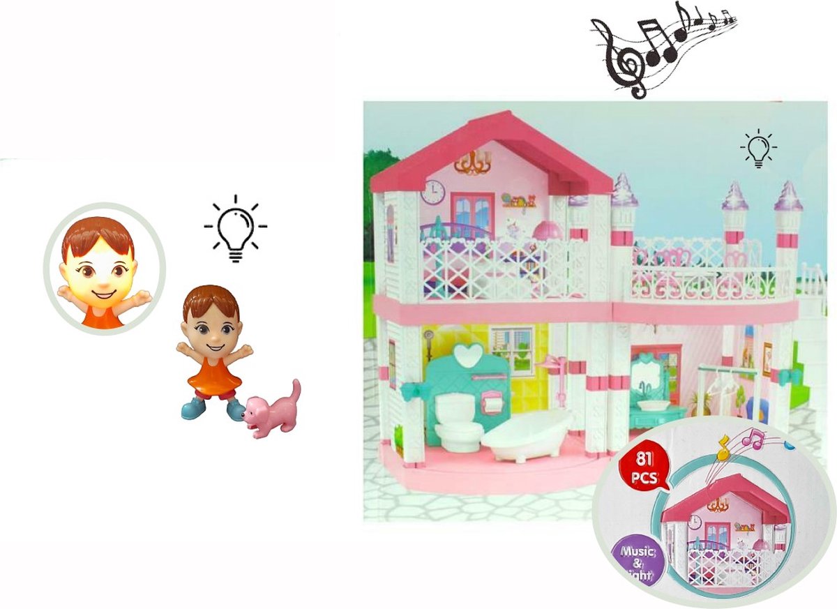 Poppenhuis met Licht & Muziek 6+ Jaar - Meubels Pop Hond - Ook leuk voor andere kleine Barbie Popjes